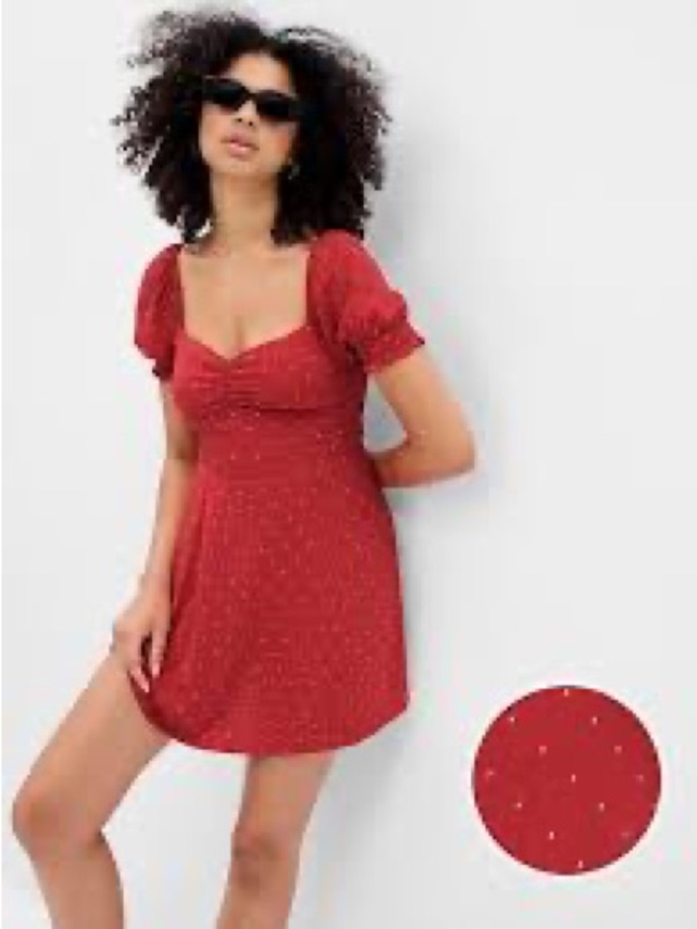 Gap‎ Wms Red White Polka Dot Sweetheart Puff Sleeve Smock Retro Mini Dress XS
